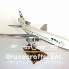 Model of McDonnell Douglas DC-10 World with detailed craftsmanship.